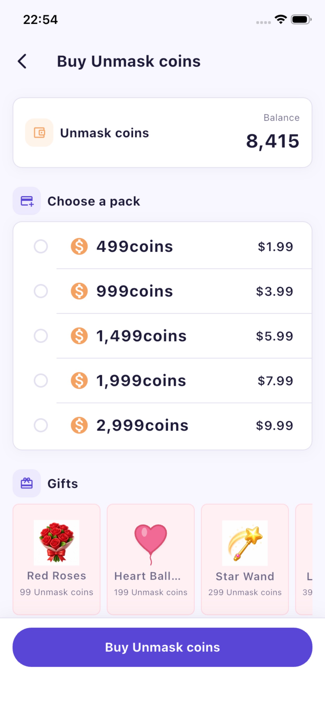 Unmask coins screen